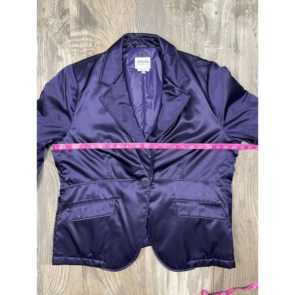 Armani Collezioni Satin Puffer Blazer Jacket 14 Purple Single Button - Picture 8 of 10
